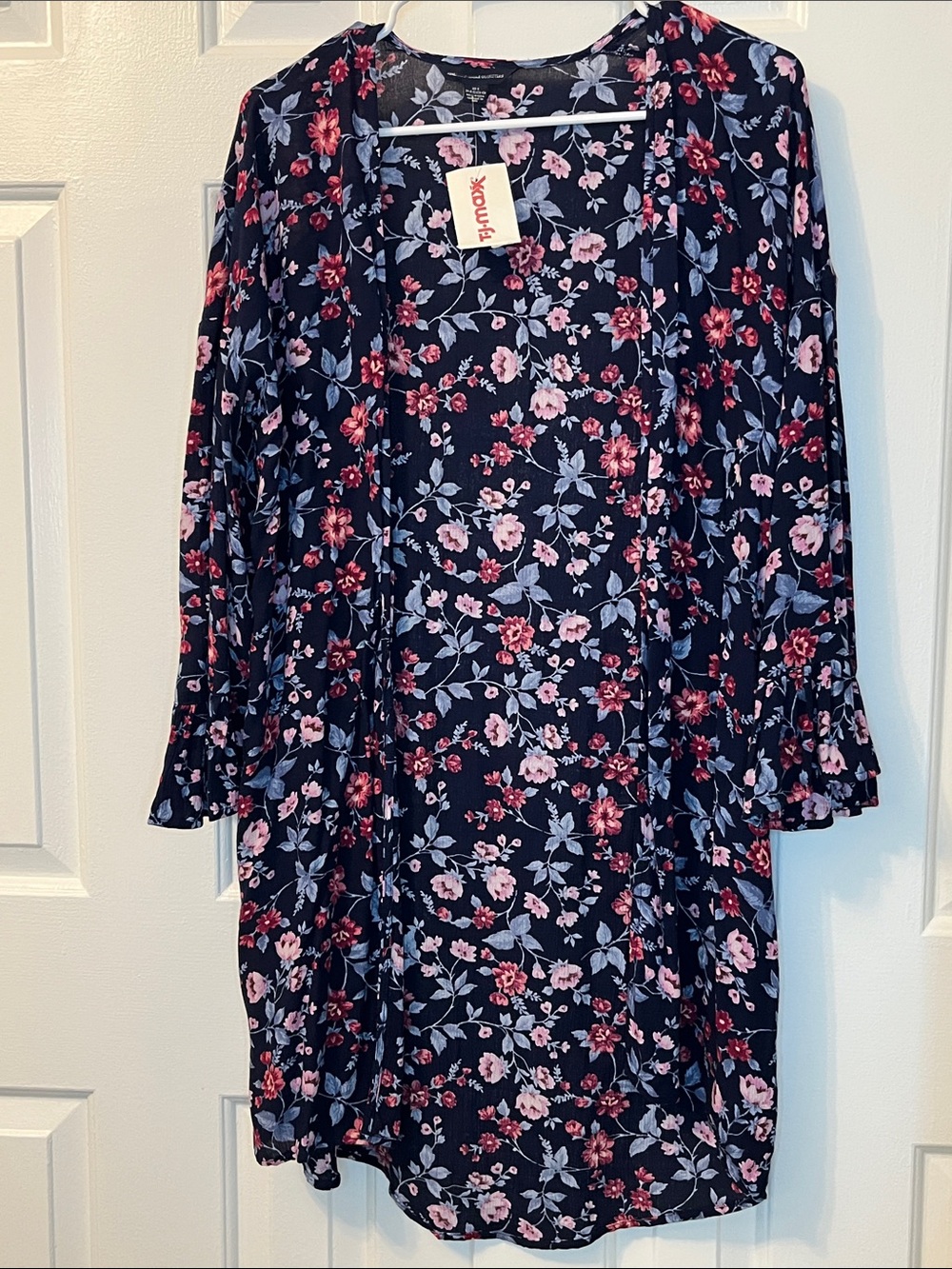 NWT American Eagle Open Front Duster‎ Cardigan Blue Floral Design Size XS-S